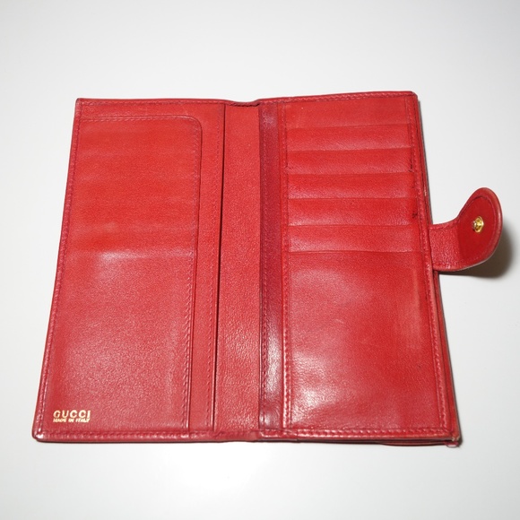 Vintage Gucci Red Leather GG Button Clasp Wallet Made In Italy - Picture 11 of 16
